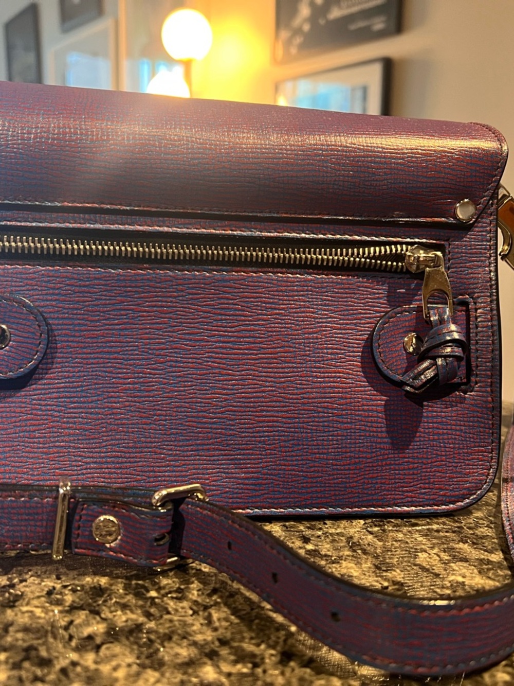 Proenza Schouler Purple Blue Textured Leather PS11 with Stone Accents - Picture 4 of 16